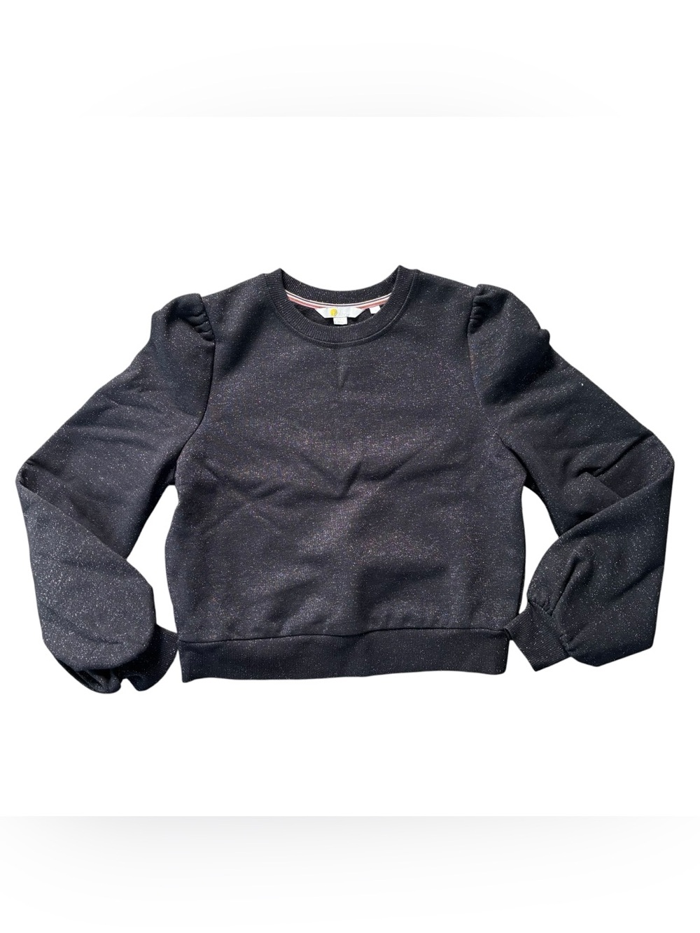Boden Black Sparkle Puff-Sleeve Sweatshirt